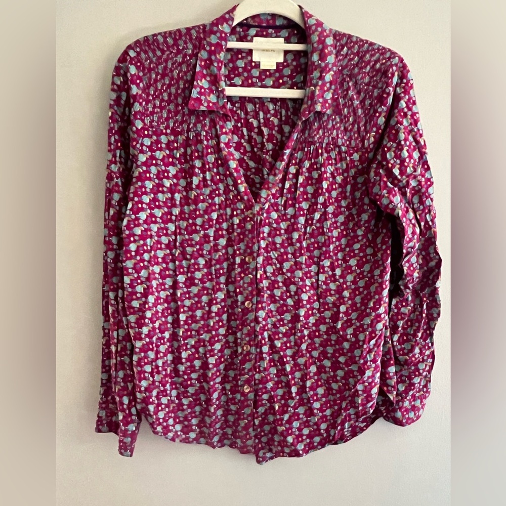 Maeve magenta polka dot like design button down top size 12